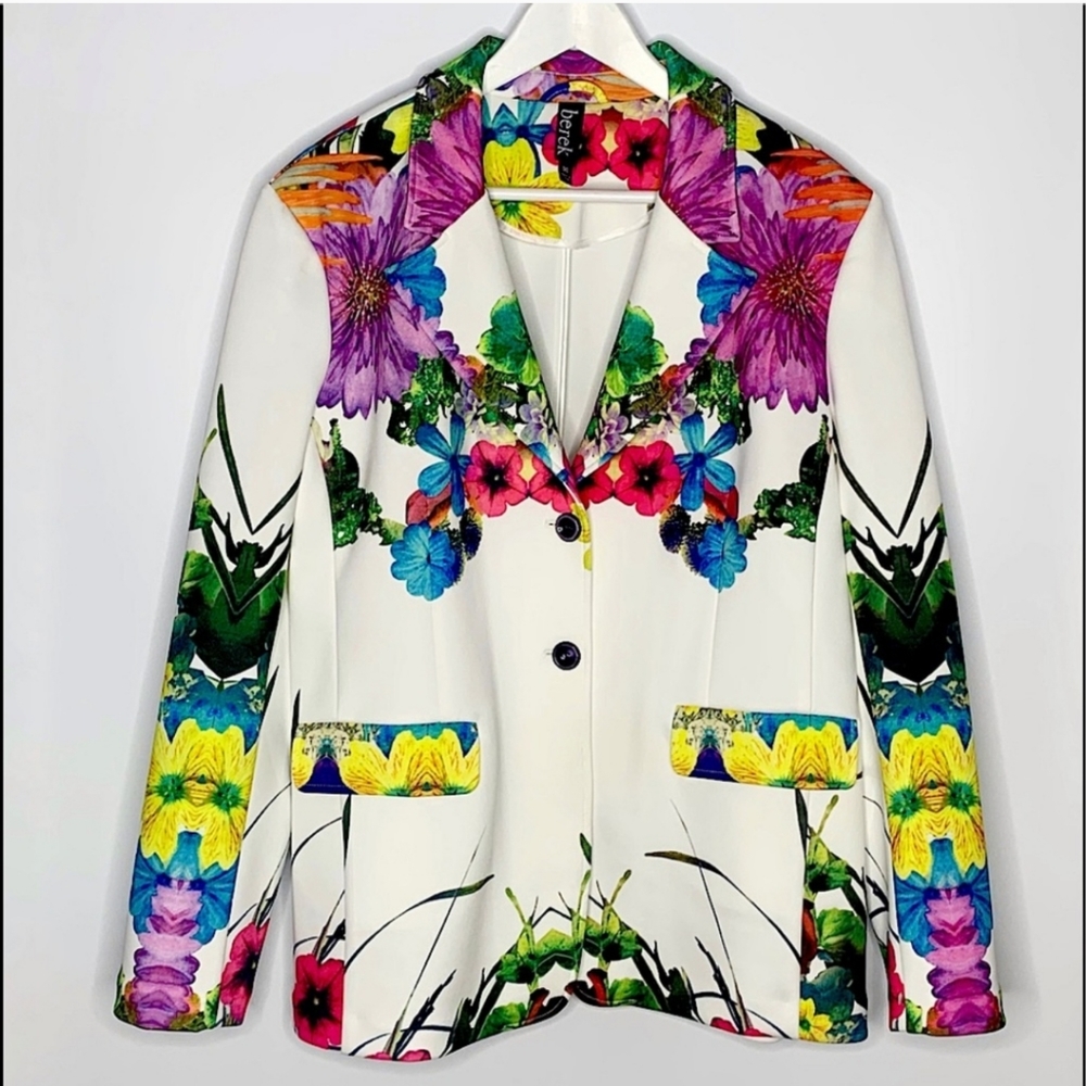 Berek Flower Pop Stretch Two-Button Scuba Jacket Blazer  size 1X